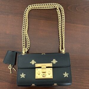 Gucci Calfskin Padlock Small Should Bag with Bee and Star Printed